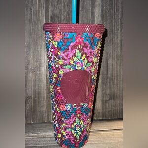 Starbucks 2025 Fall Floral Bling 24oz Venti Cold Cup Tumbler Maroon Purple